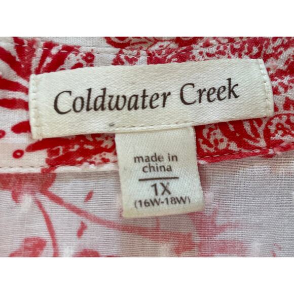 Coldwater Creek Cotton 3/4 Sleeve Button Down Shirt Red Floral, Swiss Dots, 1X - Picture 7 of 11